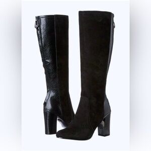 ANNE KLEIN Nilise Black Knee High Suede Boots | Snake Embossed Womens 7.5